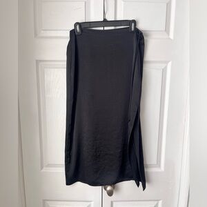 Wilfred - Black Satin Midi Skirt with Slit, No Elastic Waist